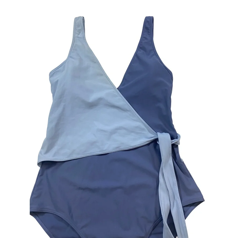 Summersalt The Perfect Wrap One Piece Swimsuit Blue Colorblock Size 6 Long 6LT - Picture 1 of 8